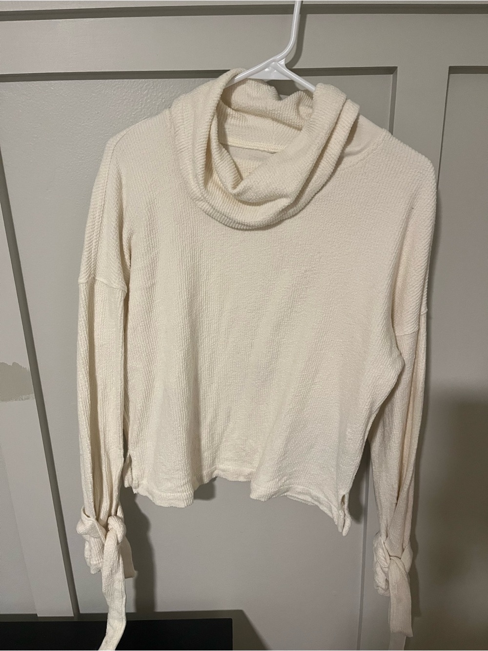 Madewell Cream Cowl Neck Tie-Cuff Sweater